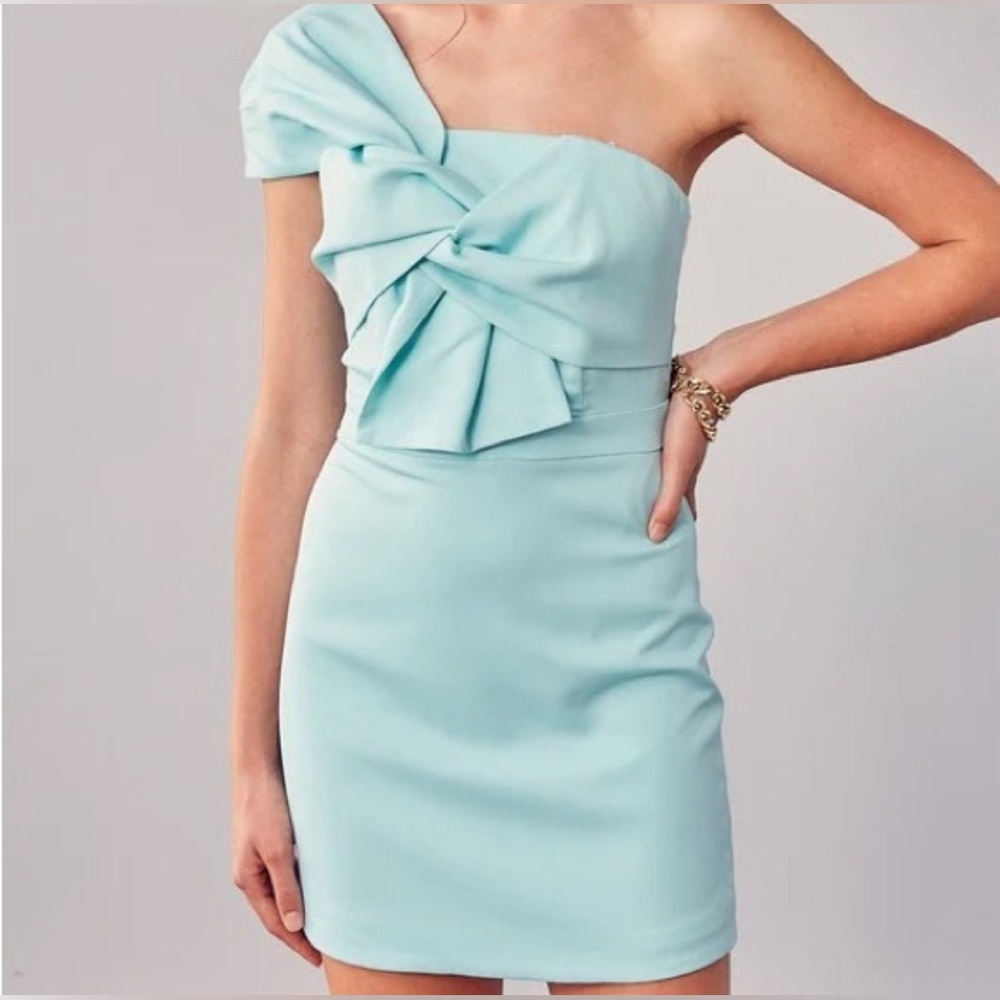 Mint One Shoulder Bow Dress - Small